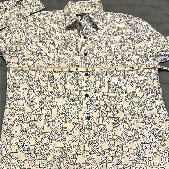 Men's Michael Kors MK Black White Logo Button Front Dress Shirt Size Medium - Picture 8 of 9